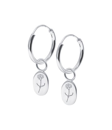 Carnation Birth Flower Silver Hoop Earring Charms HO-2695